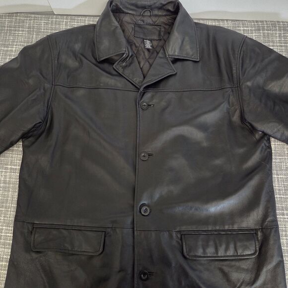 Massini Collection Soft Leather Car Coat Men's XL Black Button-Up Quilt Lining - Picture 10 of 13